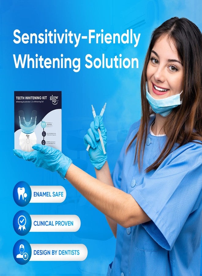 جلو اب مجموعة تبييض الأسنان "جلو أب" للأسنان الحساسة مع ضوء LED أزرق، مجموعة تبييض أسنان فورية لمدة 10 دقائق مع 3 محاقن (5 مل) من جل بيروكسيد الكارباميد بتركيز 35% بنكهة النعناع وعلبة. - Image 4